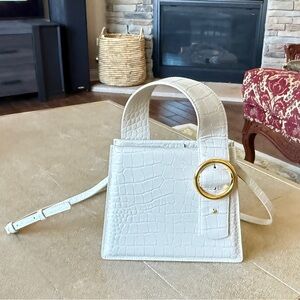 Elegant White Croc-Embossed real leather Handbag with Gold Accent